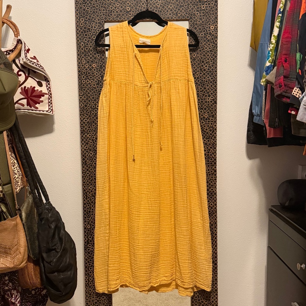 Sleeveless Mustard Yellow Maxi Dress with Tie Neck